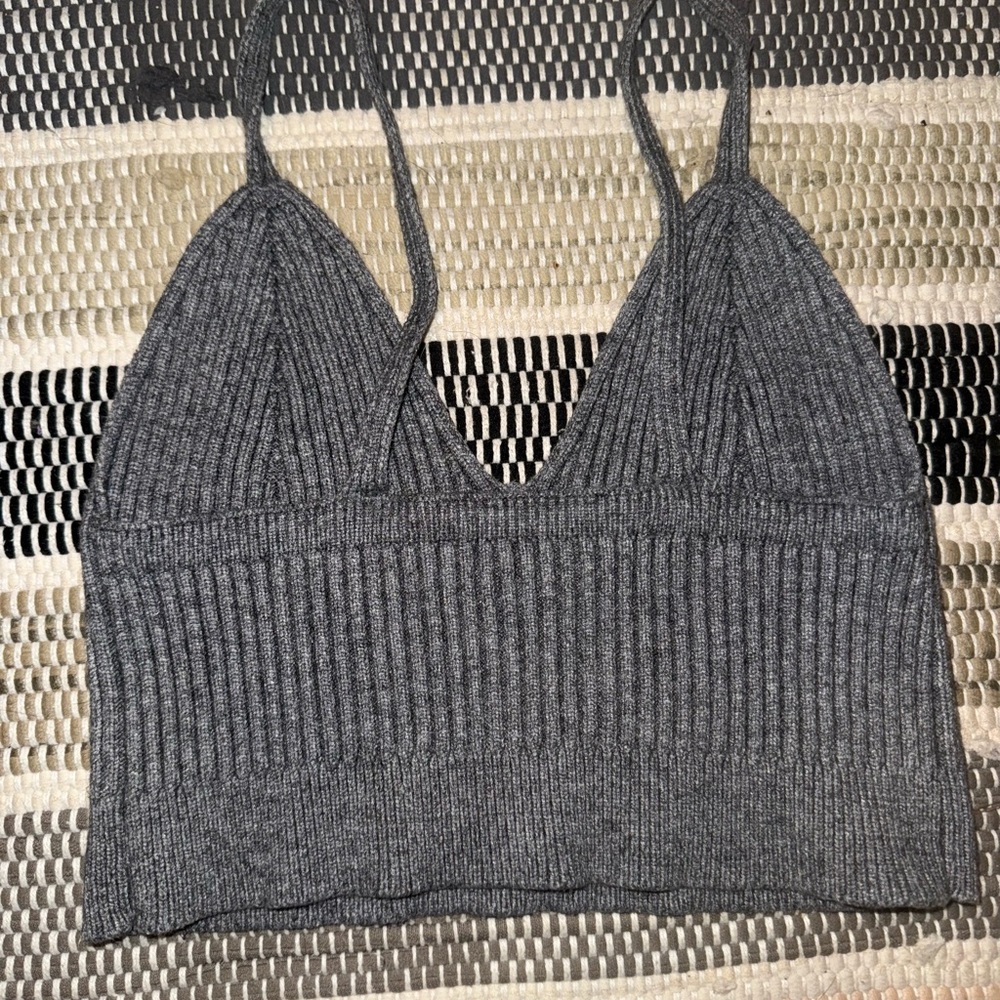 Gray Ribbed Knit Women's Top